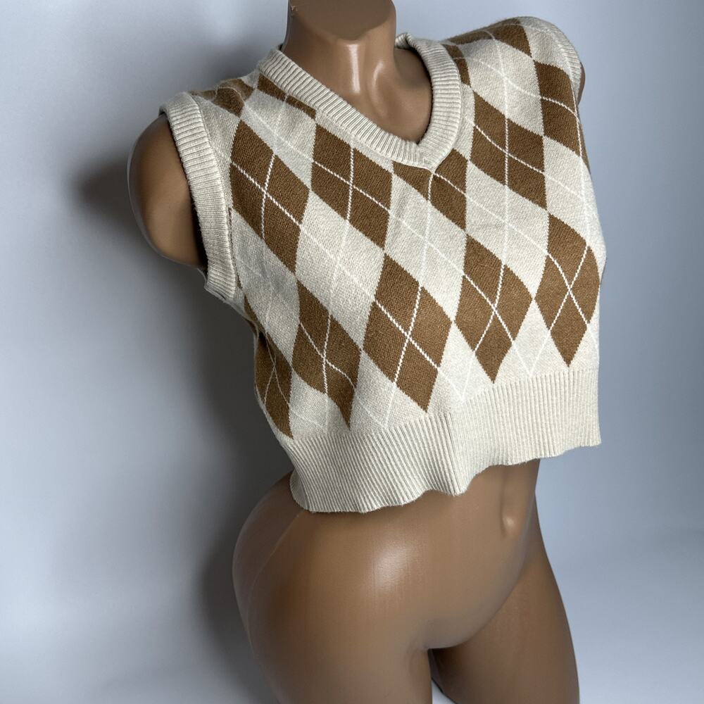 June Womens Sweater Crop Vest Medium Academia Preppy Retro Collegiate Oversized